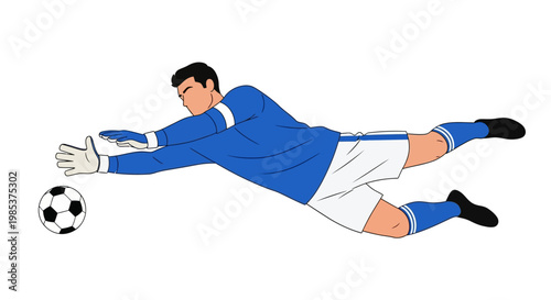 Soccer player diving to catch ball.
