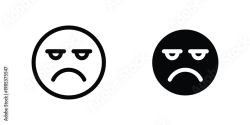 Sad Face Emoji Icon Set in Outline and Solid Style – Unhappy, Disappointed and Negative Emotion Symbol