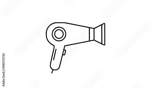 A minimalist line art illustration of a hair dryer icon