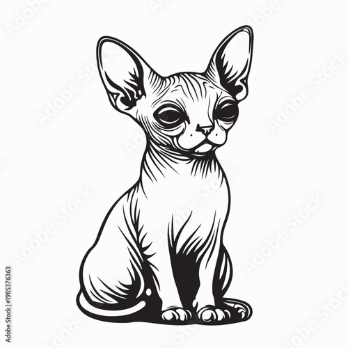 Adorable Sphynx Cat Sitting Full Body Vector Illustration On White Background