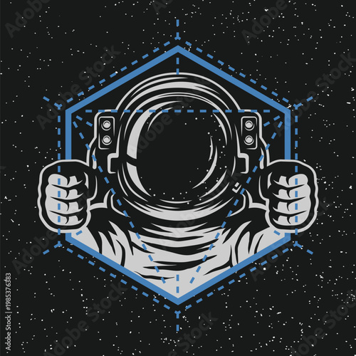 Astronaut in space helmet emblem with geometric shapes and star background for science fiction and cosmic exploration art. t-shirt design