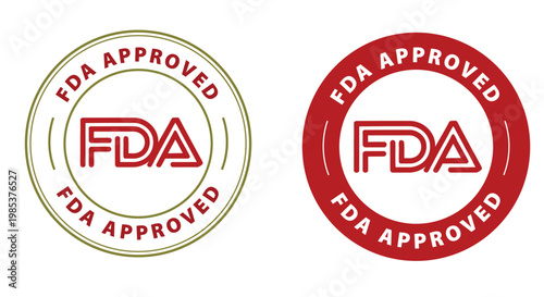FDA Approved red circular stamps set for medical product safety and pharmaceutical quality certification