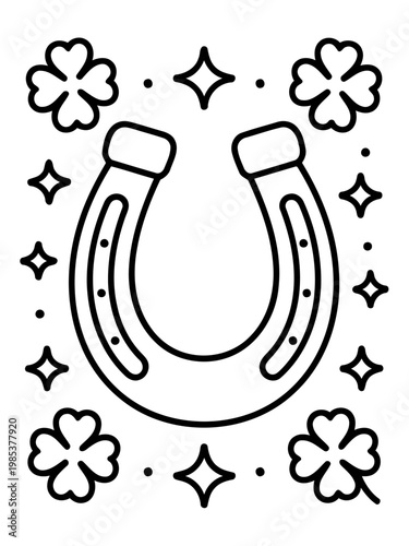Lucky Charm: A stylized illustration of a horseshoe is framed by shamrocks and stars, evoking a sense of good fortune and positivity.