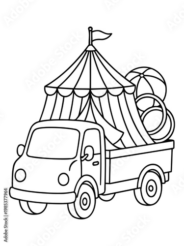 Circus Truck: A delightful illustration of a vintage truck, overflowing with circus equipment and supplies, ready for the next exciting show.