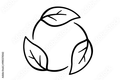 3枚の葉で円を描く黒一色のエコシンボル