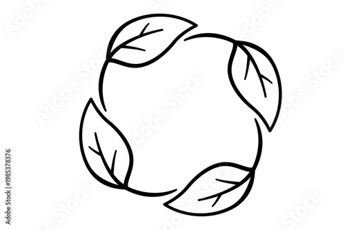 4枚の葉で円を描く黒一色のエコシンボル シンプル線画ベクターイラスト