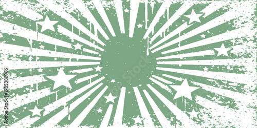 Abstract graphic design showcasing a burst of star and sunlight elements, radiating energy and a touch of vintage flair. The interplay of stars and sunbeams creates a captivating design.