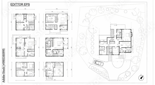 Architectural floor plans and building design layouts for residential homes
