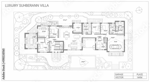 Detailed Architectural Plan of a Luxury Suburban Villa Floor Layout Vector Illustration for Residential Design Projects