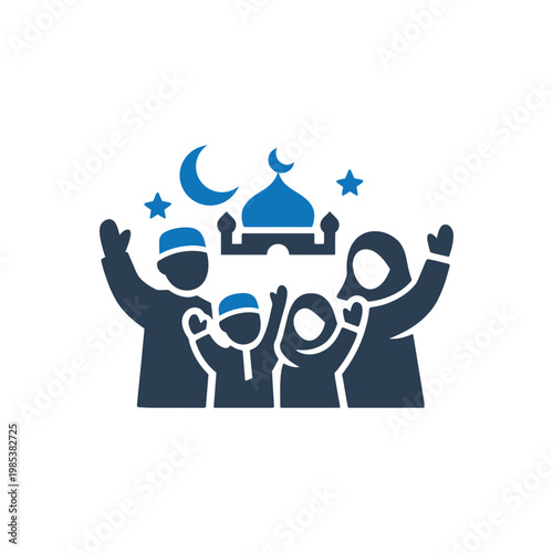 Joyful Muslim Family Mosque Icon