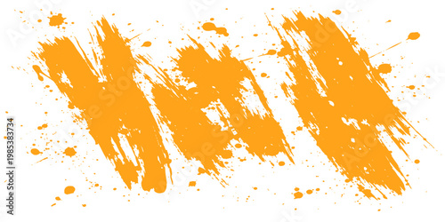 Abstract vibrant brushstrokes of golden paint cascade across a pristine canvas. the dynamic arrangement of bold strokes and subtle splatters, creating a compelling visual texture.