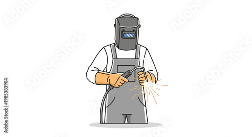 Skilled Tradesperson Wearing Protective Gear and Welding Equipment Actively Performing Industrial Fabrication Work with Bright Sparks Emitting During the Manufacturing Process Showing Expertise