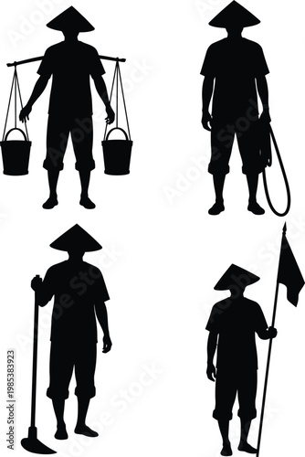 Vietnamese farmers silhouettes a cultural representation of rural life