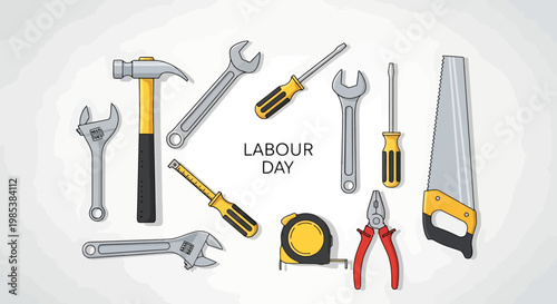 Collection of assorted professional hand tools and measuring devices arranged artfully together for a labor appreciation concept ideal for industry and construction themes celebrating workers