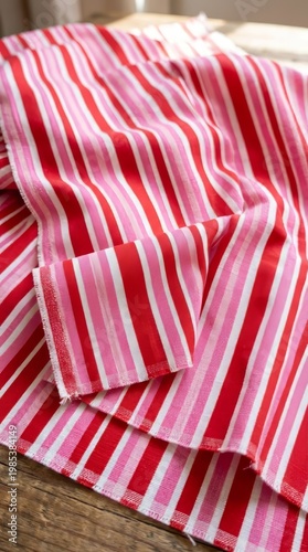 Striped Red Pink White Fabric Textile Material