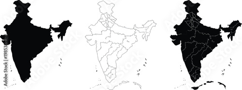 India map collection with silhouette, political