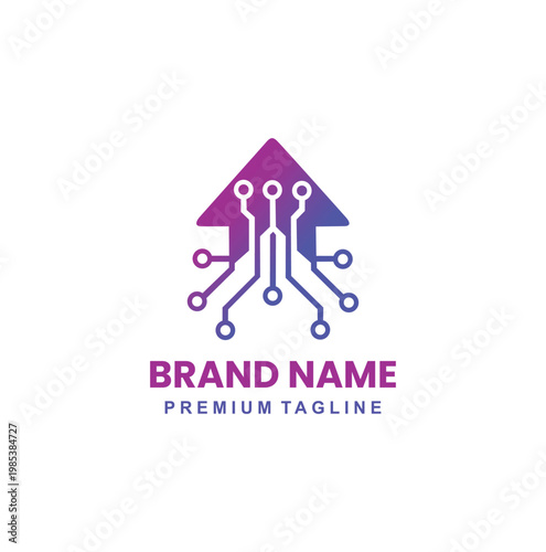 Professional modern technology logo with electronic circuit board pattern icon.