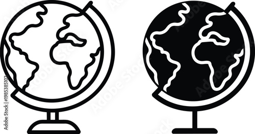 Outline and silhouette globe icons with geography  vector illustration.
