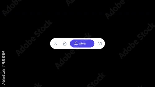 Modern white smartphone user interface navigation menu featuring expanding purple active tabs revealing text labels for software mockups 4K UHD