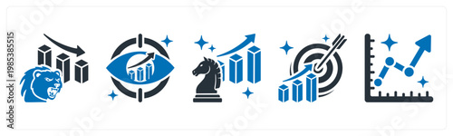 A set of 5 mix icons as bear market, business vision, competitive advantage