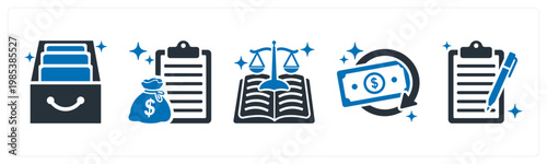 A set of 5 mix icons as archive box, loan, regulation