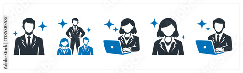 A set of 5 mix icons as businessman, leadership, business woman