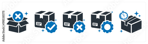 A set of 5 mix icons as out of stock, order confirmed, order cancelled