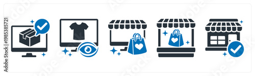 A set of 5 mix icons as order confirmation, recently viewed, online shopping