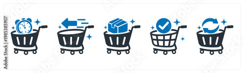 A set of 5 mix icons as pre order, quick checkout, bulk order