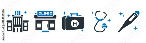 A set of 5 mix icons as cell, virus, neuron