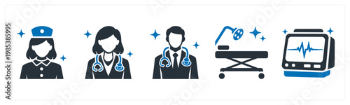 A set of 5 mix icons as nurse, female doctor, male doctor