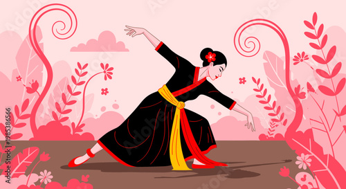 Graceful Dancer in Traditional Costume Performing Elegant Pose