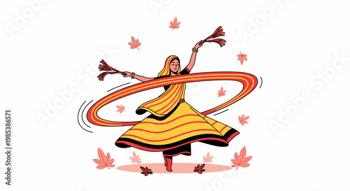 Indian Woman Dancing in Traditional Yellow Saree with Flowing Fabric