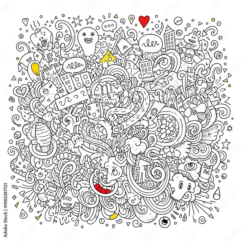 Naklejka premium Whimsical Doodle Art Collage with Icons