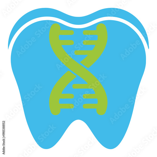Tooth with DNA double helix genetic symbol on white background icon