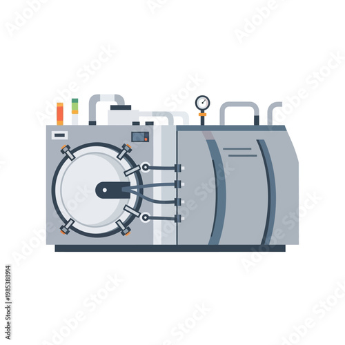 Industrial Autoclave Machine for Sterilization and Processing - Flat Design Vector