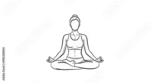 Elegant line art of a woman in a serene yoga meditation pose, promoting inner peace, relaxation, and wellness for a balanced lifestyle and mindful well-being