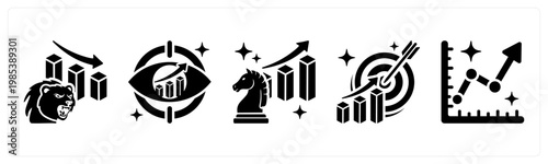 A set of 5 mix icons as bear market, business vision, competitive advantage