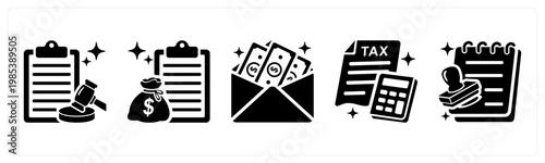 A set of 5 mix icons as compliance, loan, salary