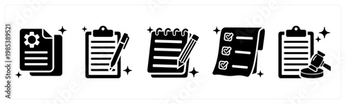 A set of 5 mix icons as document, clipboard, notepad