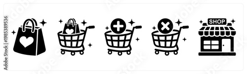A set of 5 mix icons as shopping bag, shopping cart, add to cart