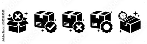 A set of 5 mix icons as out of stock, order confirmed, order cancelled