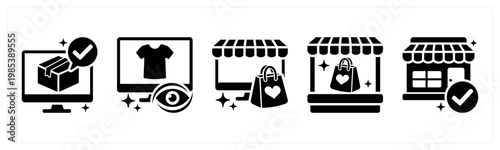 A set of 5 mix icons as order confirmation, recently viewed, online shopping
