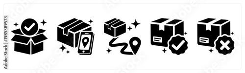A set of 5 mix icons as in stock, tracking parcel, delivery status