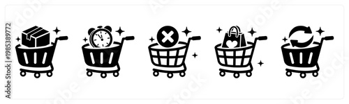 A set of 5 mix icons as bulk order, pre order, remove from cart