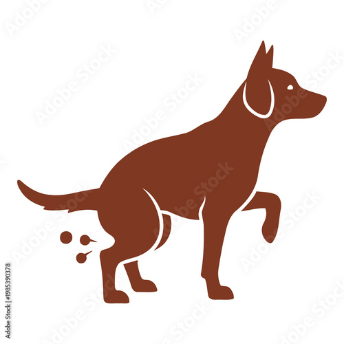 Brown dog pooping silhouette isolated on white background in profile icon