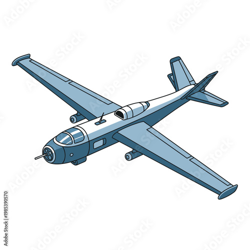 Retro Propeller Airplane Flying, Vintage Aircraft, Aviation Illustration