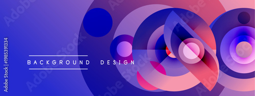Abstract colorful circles overlap, creating dynamic visual effect. Blue, pink, purple hues dominate design. Text reads background design.