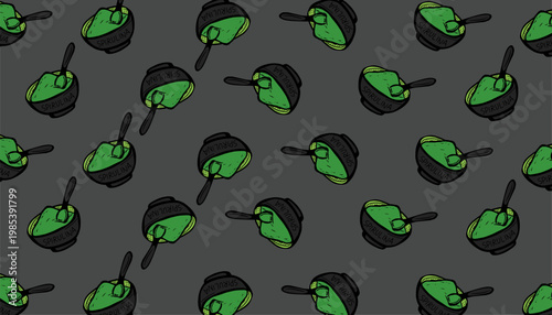 Spirulina Pattern Green Bowl Illustration. Handdrawn Style Packaging Background