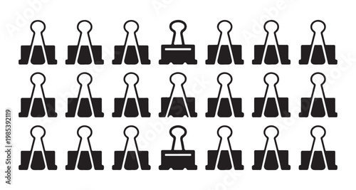 Paper holding clips icon set isolated on white background